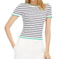 Suéter listrado de gola redonda feminino Maison Jules, branco, tamanho grande