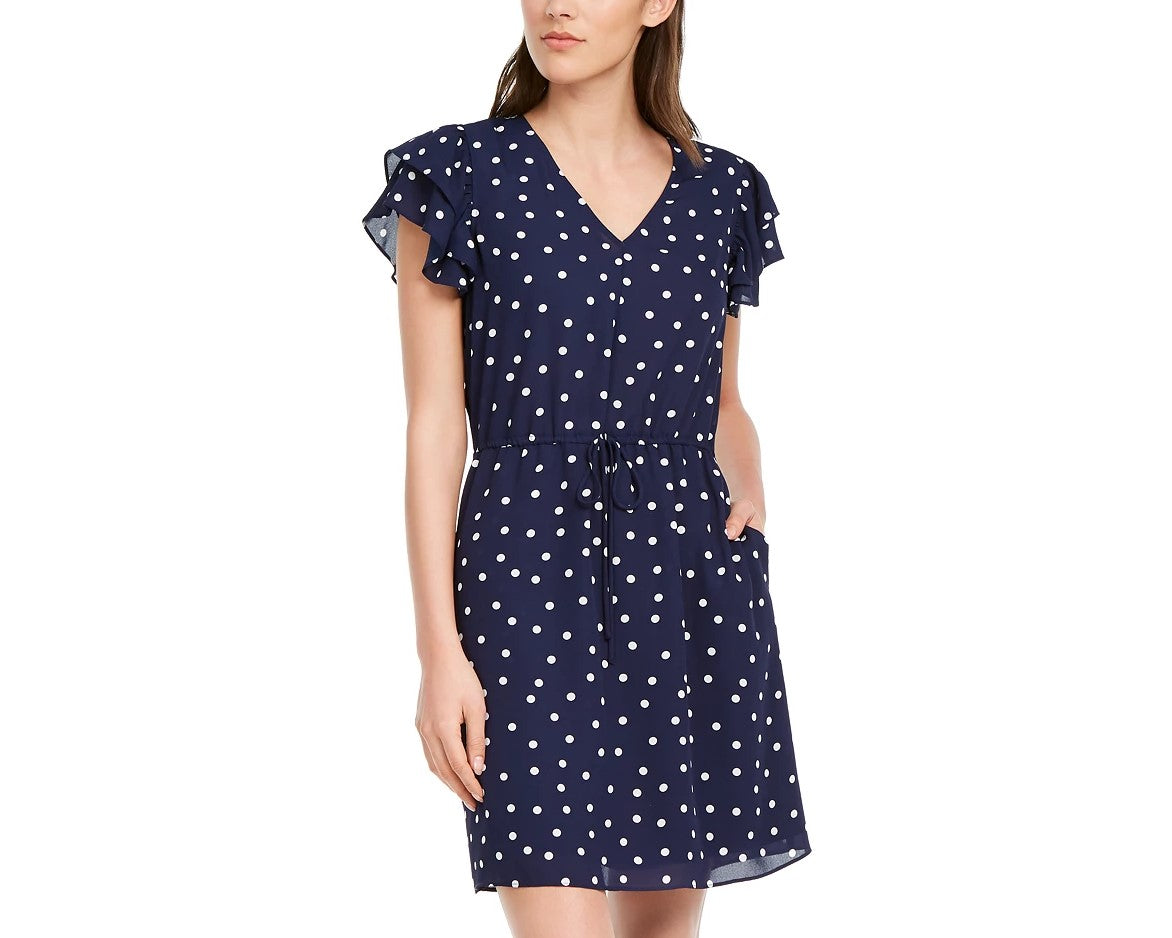 Vestido feminino estampado com mangas esvoaçantes Maison Jules, azul-marinho, tamanho médio