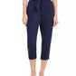 Calça cropped feminina Maison Jules azul marinho com cinto, tamanho pequeno