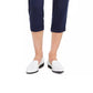 Calça cropped feminina Maison Jules azul marinho com cinto, tamanho pequeno