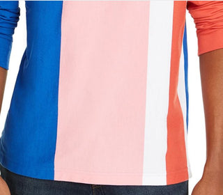 Club Room Men's Vertical Stripe Long Sleeve Rugby Shirt Pink Size X-Large