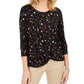 Blusa feminina com estampa floral e frente torcida, preta, tamanho extrapequeno, da Style &amp; Co