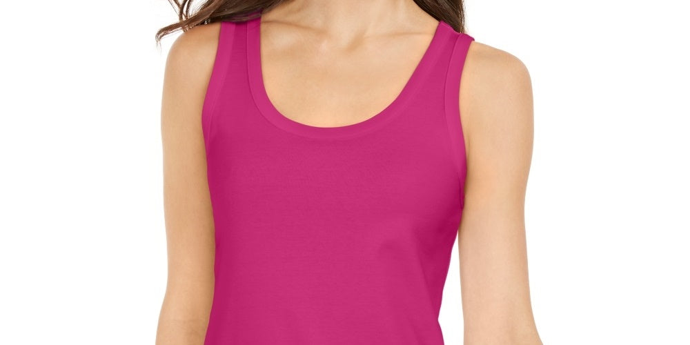 Regata feminina Charter Club Supima Cotton com decote redondo, rosa, tamanho grande