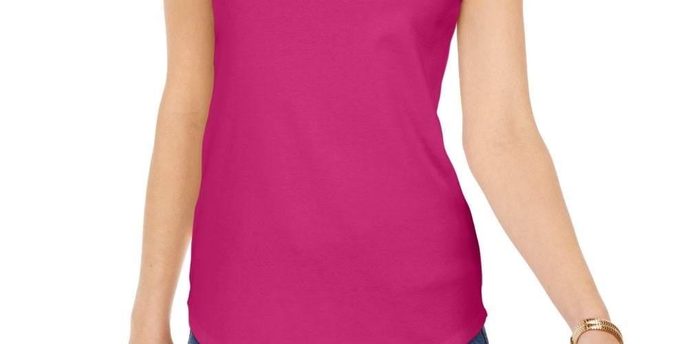 Regata feminina Charter Club Supima Cotton com decote redondo, rosa, tamanho grande