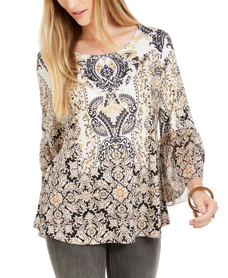 Blusa feminina estampada com mangas bufantes, azul marinho, tamanho grande, da Style &amp; Co