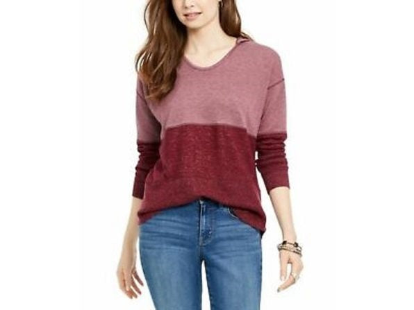 Moletom com capuz feminino estilo colorblock vermelho tamanho pequeno