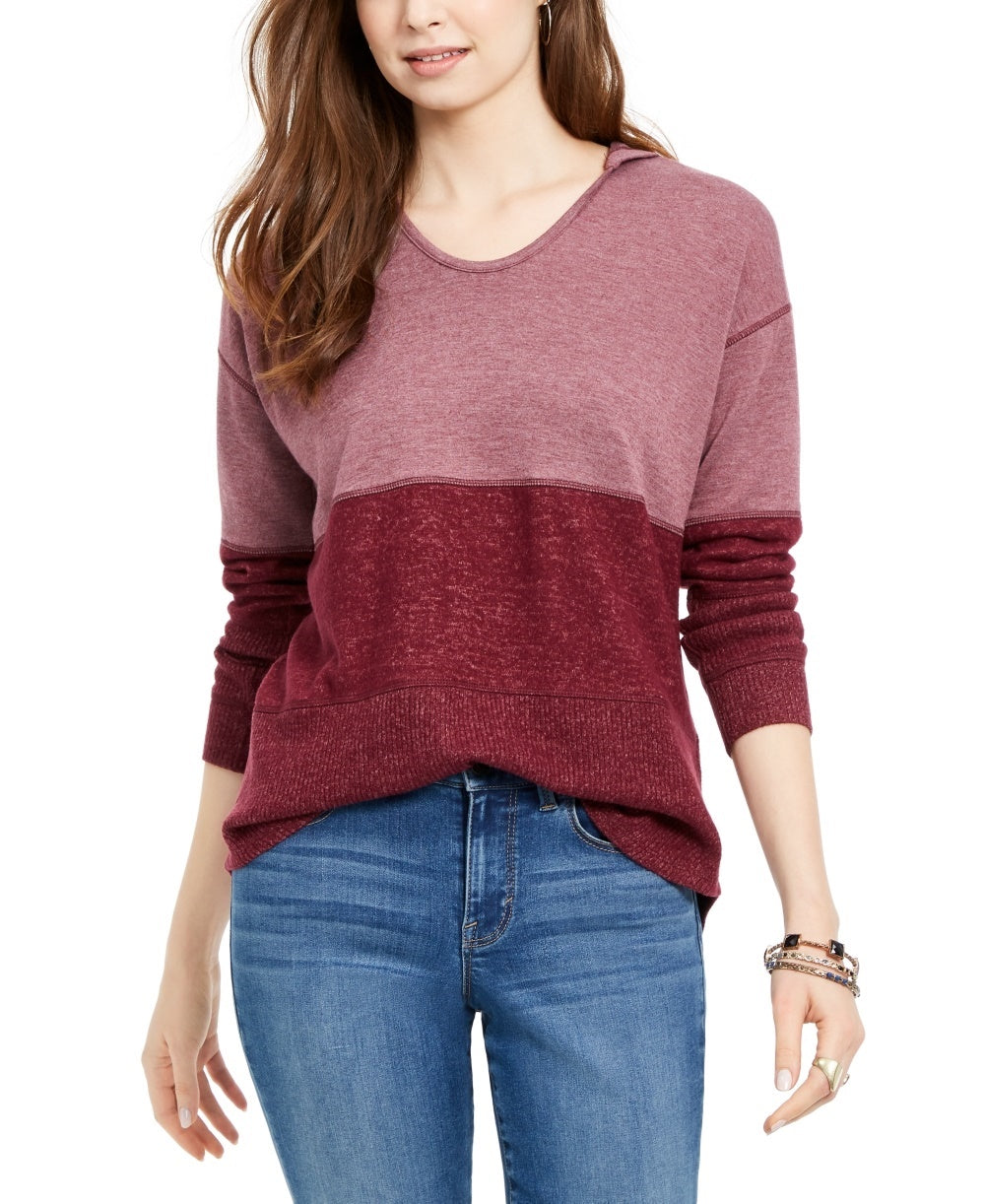 Moletom com capuz feminino estilo colorblock vermelho tamanho XX-G