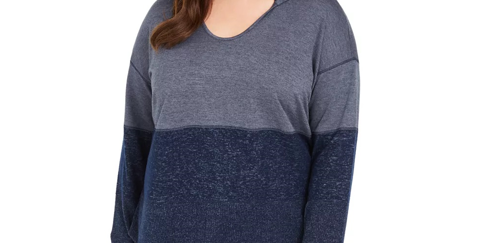 Moletom com capuz feminino plus size com blocos de cores estilo &amp; co, azul, tamanho 0X