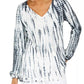 Blusa estilo camponesa com manga bufante e tie-dye, preta, tamanho X-S