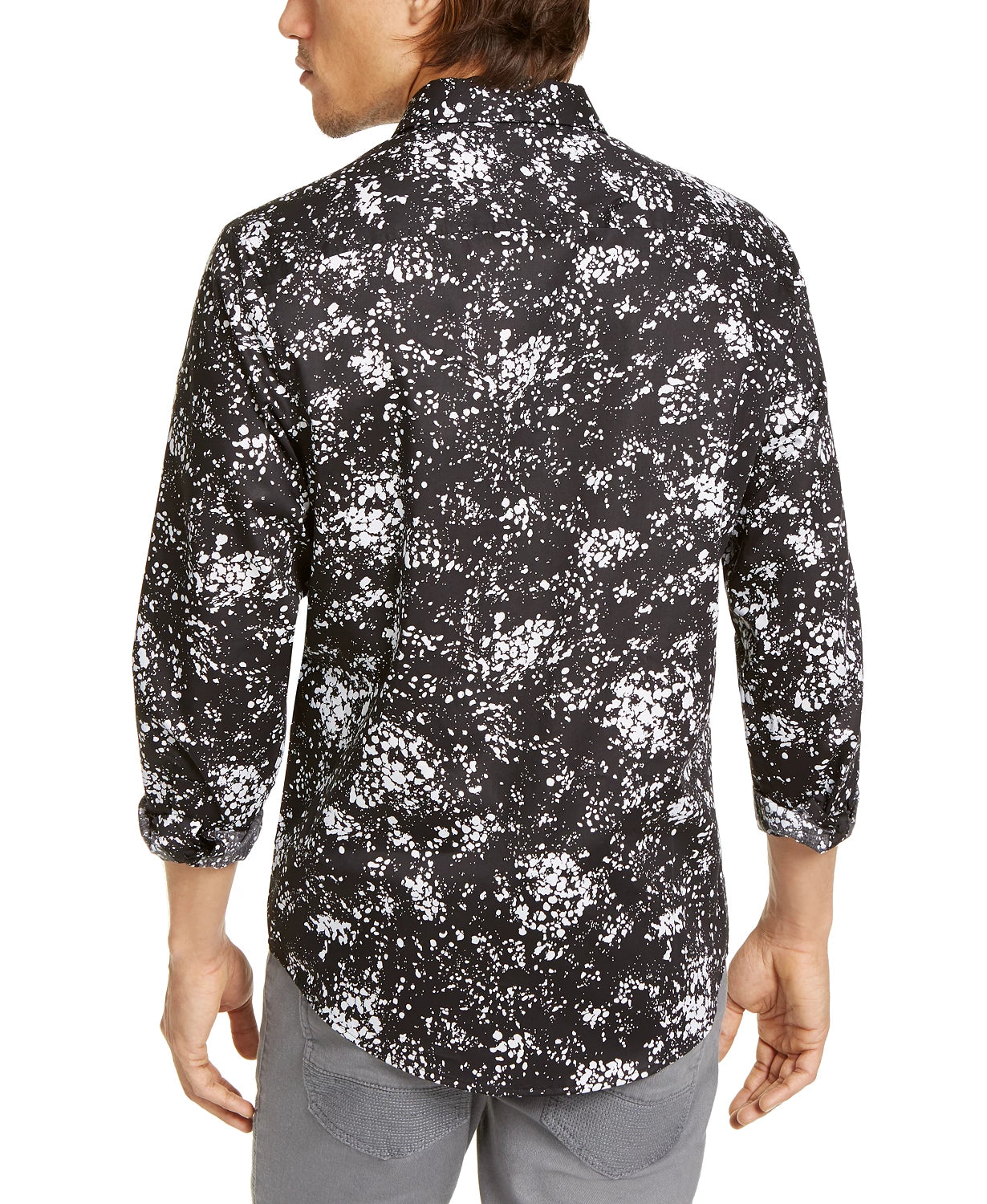 Camisa masculina grande e alta com estampa de respingos de tinta da INC International Concepts, preta, tamanho 48