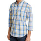 Camisa social masculina Club Room azul xadrez com gola elástica, tamanho pequeno