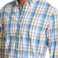 Camisa social masculina Club Room azul xadrez com gola elástica, tamanho pequeno