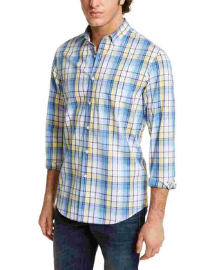 Club Room Men's Simon Moisture Wicking Plaid Button Down Shirt Yellow Size X-Large
