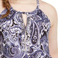 INC International Concepts Top feminino plus size estampado com decote em forma de fechadura e enfeites, azul-marinho, tamanho 3X