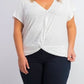 INC International Concepts Top feminino plus size com ilhós e frente torcida, branco, tamanho 1X