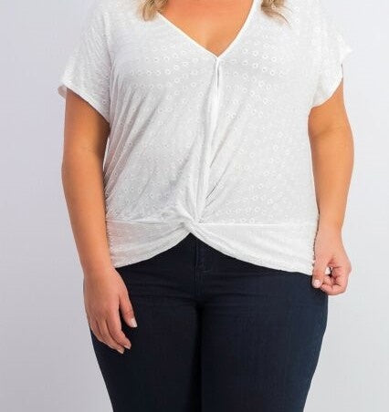INC International Concepts Top feminino plus size com ilhós e frente torcida, branco, tamanho 1X