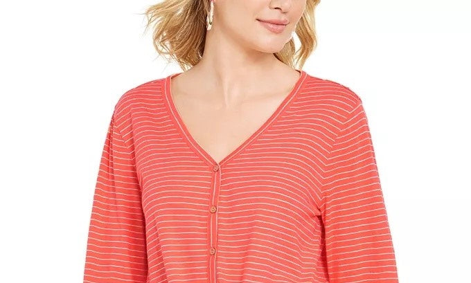 Blusa listrada com amarração frontal estilo &amp; co feminina laranja tamanho grande