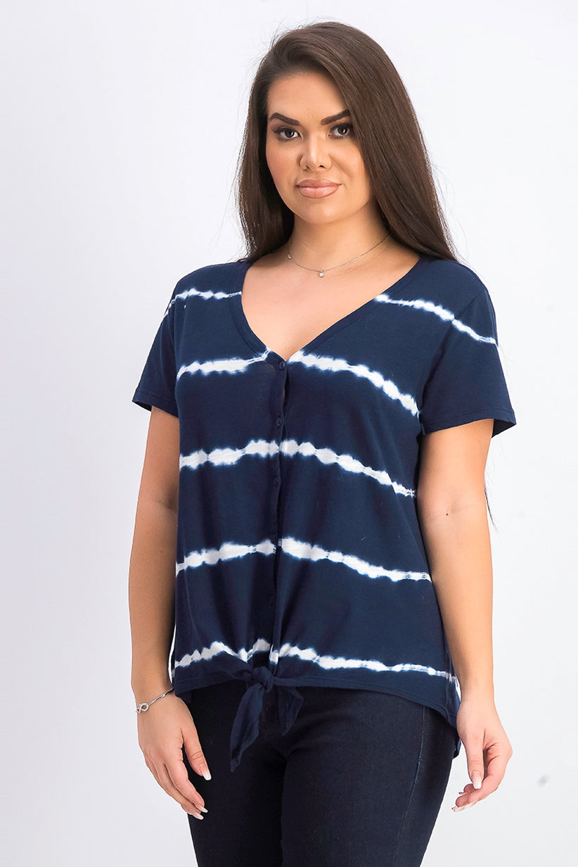 Top feminino estilo &amp; co tie-dye com amarração frontal, azul-marinho, tamanho pequeno