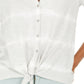 Blusa feminina estilo tie-dye com amarração frontal cinza, tamanho grande