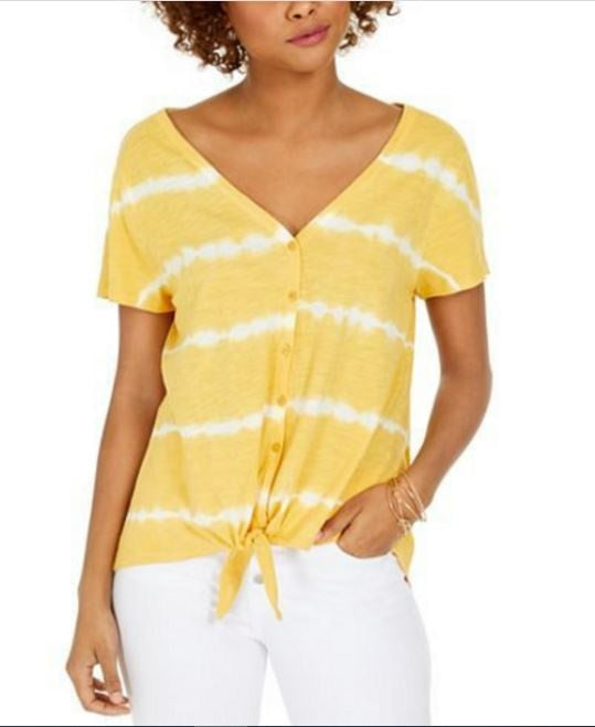 Top feminino estilo &amp; co tie-dye com amarração frontal dourado tamanho grande