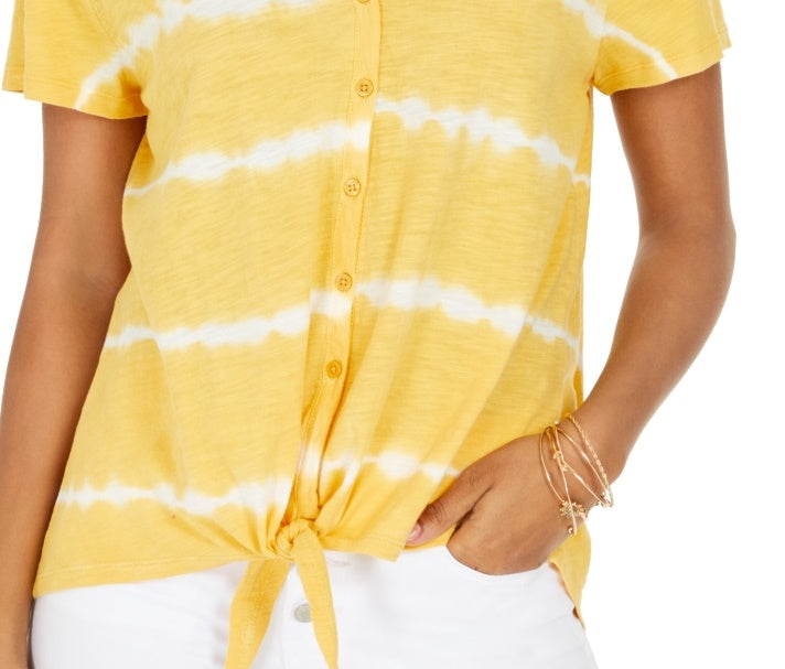 Top feminino estilo &amp; co tie-dye com amarração frontal dourado tamanho extragrande