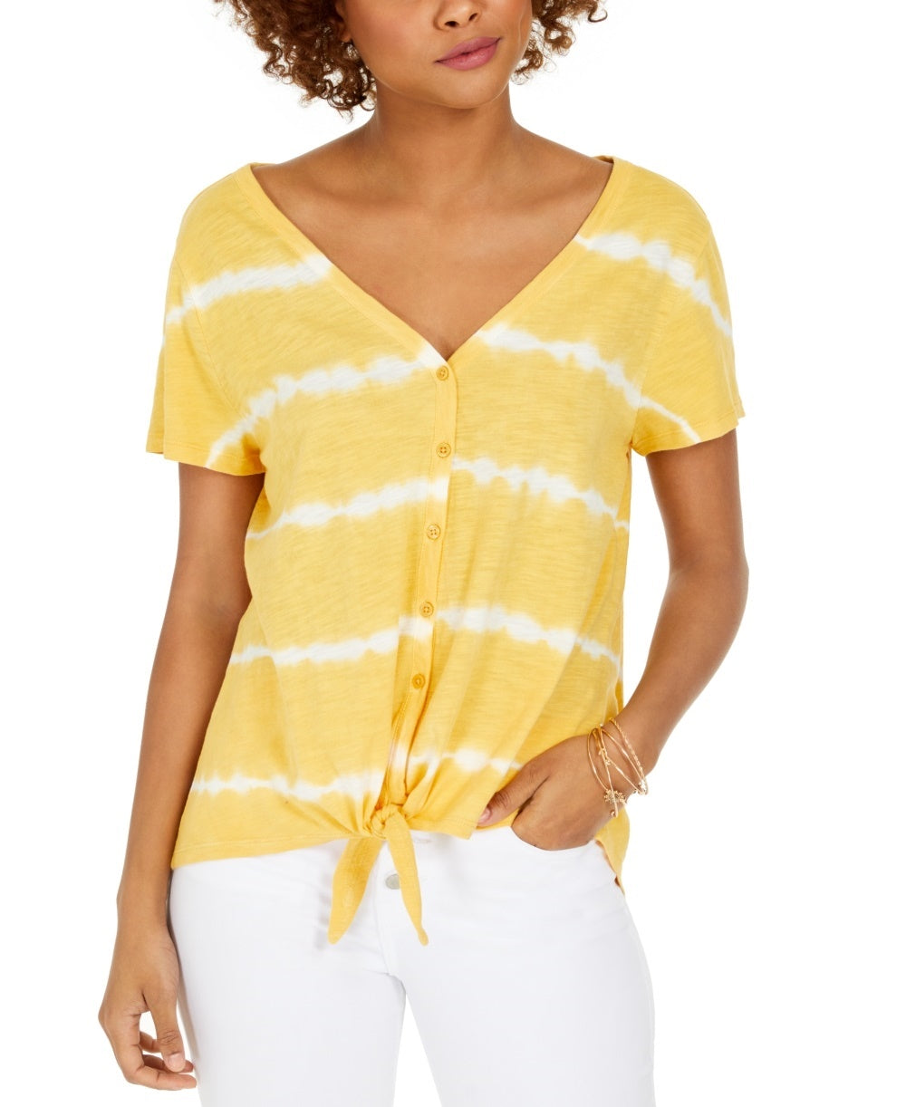 Top feminino estilo &amp; co tie-dye com amarração frontal dourado tamanho GG