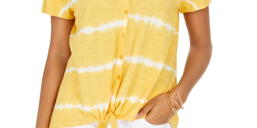 Top feminino estilo &amp; co tie-dye com amarração frontal dourado tamanho GG