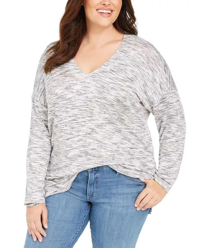 Suéter feminino plus size com estampa tingida espacial e túnica de malha azul tamanho 2X da Style &amp; Co