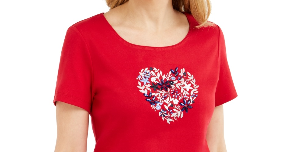 Karen Scott Blusa Feminina de Algodão com Estampa de Coração Vermelho Brilhante Tamanho P