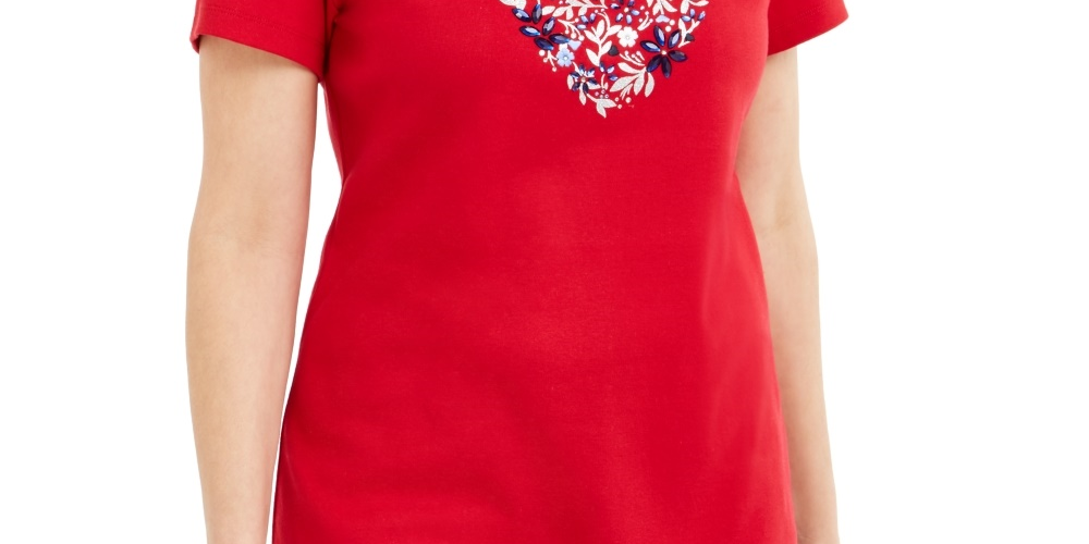 Karen Scott Blusa Feminina de Algodão com Estampa de Coração Vermelho Brilhante Tamanho P