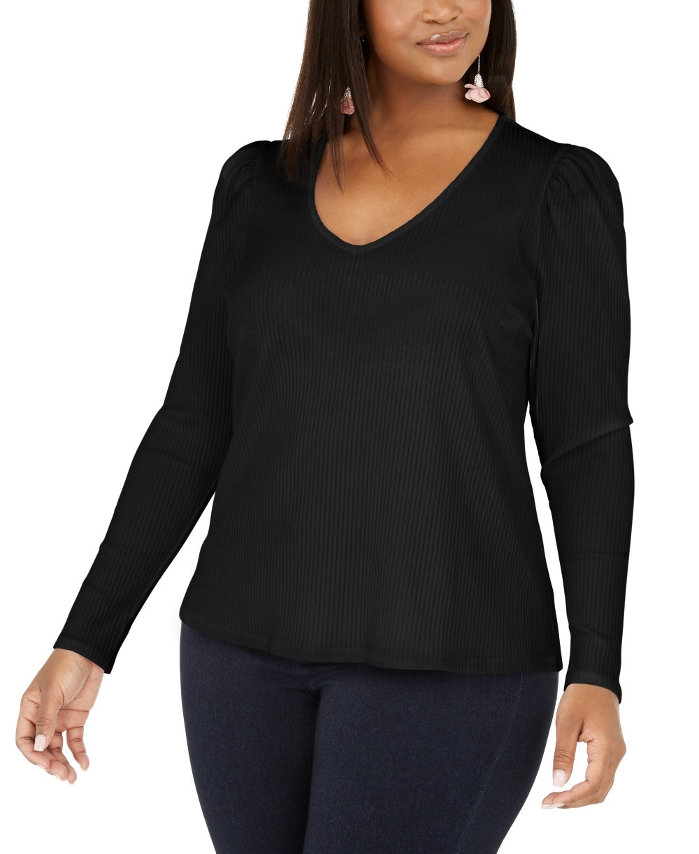 Blusa feminina plus size de malha canelada com manga bufante e tamanho 0X da INC International Concepts