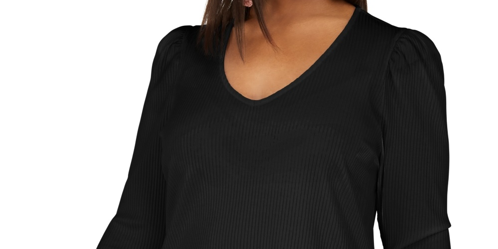 Blusa feminina plus size de malha canelada com manga bufante e tamanho 0X da INC International Concepts
