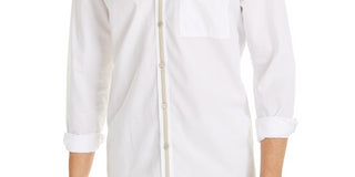 Camisa social masculina Alfani de algodão com riscas e ajuste clássico, branca, tamanho pequeno