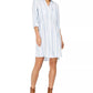 Vestido-camisa listrado feminino Style &amp; Co, com botões frontais, em mistura de linho, azul, tamanho X-S