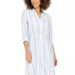 Vestido-camisa listrado feminino Style &amp; Co, com botões frontais, em mistura de linho, azul, tamanho X-S