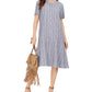 Vestido feminino estilo &amp; co, listrado, com botões na frente, em linho misto, corte A, azul médio, tamanho extragrande