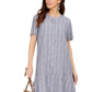 Vestido feminino estilo &amp; co, listrado, com botões na frente, em linho misto, corte A, azul médio, tamanho extragrande