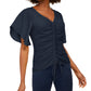 Blusa feminina com franzido frontal INC International Concepts, tamanho azul marinho, pequena e pequena