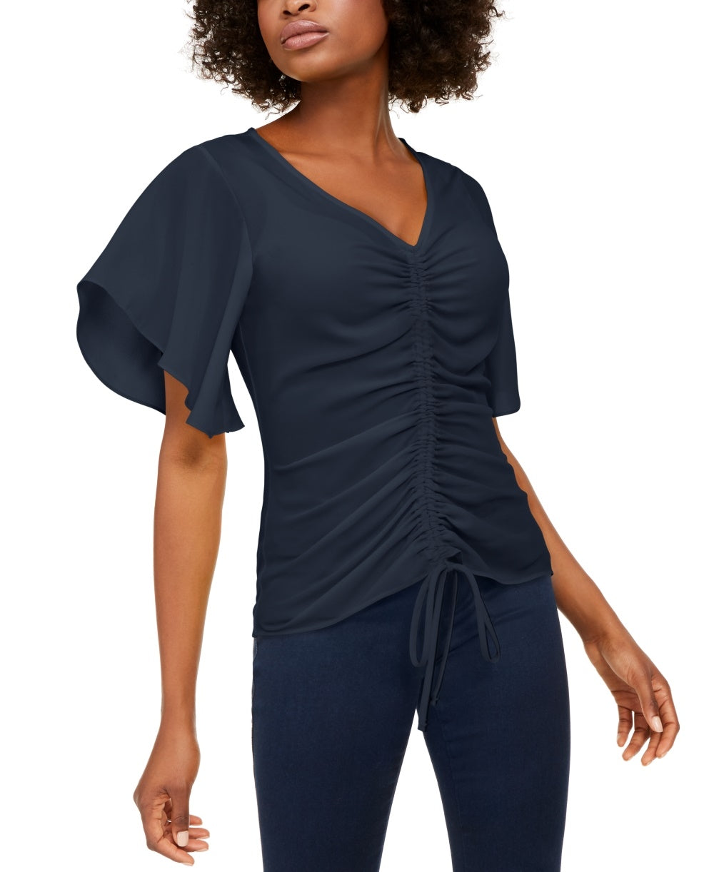 Blusa feminina com franzido frontal INC International Concepts, tamanho azul marinho, pequena e pequena