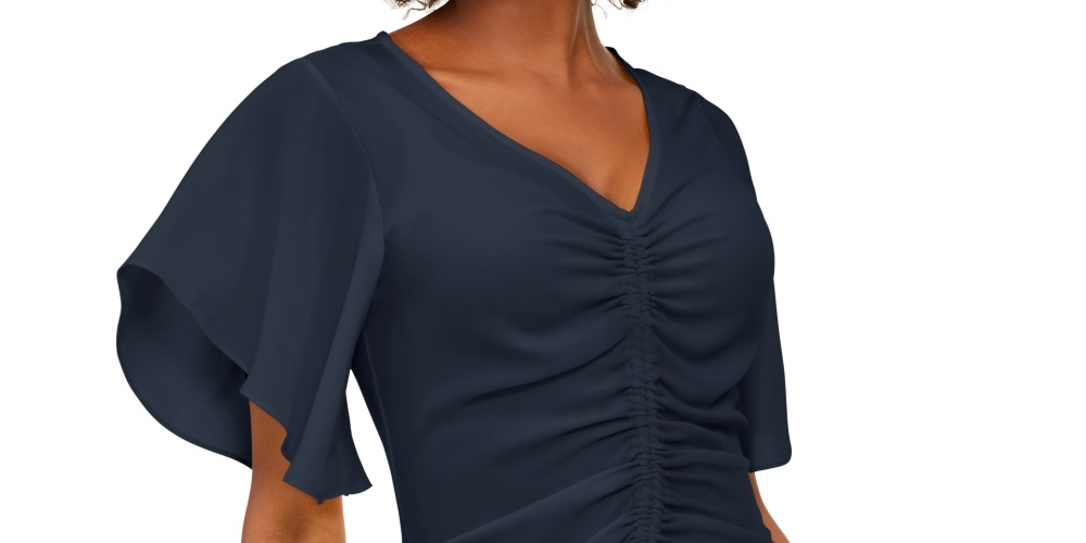 Blusa feminina com franzido frontal INC International Concepts, tamanho azul marinho, pequena e pequena
