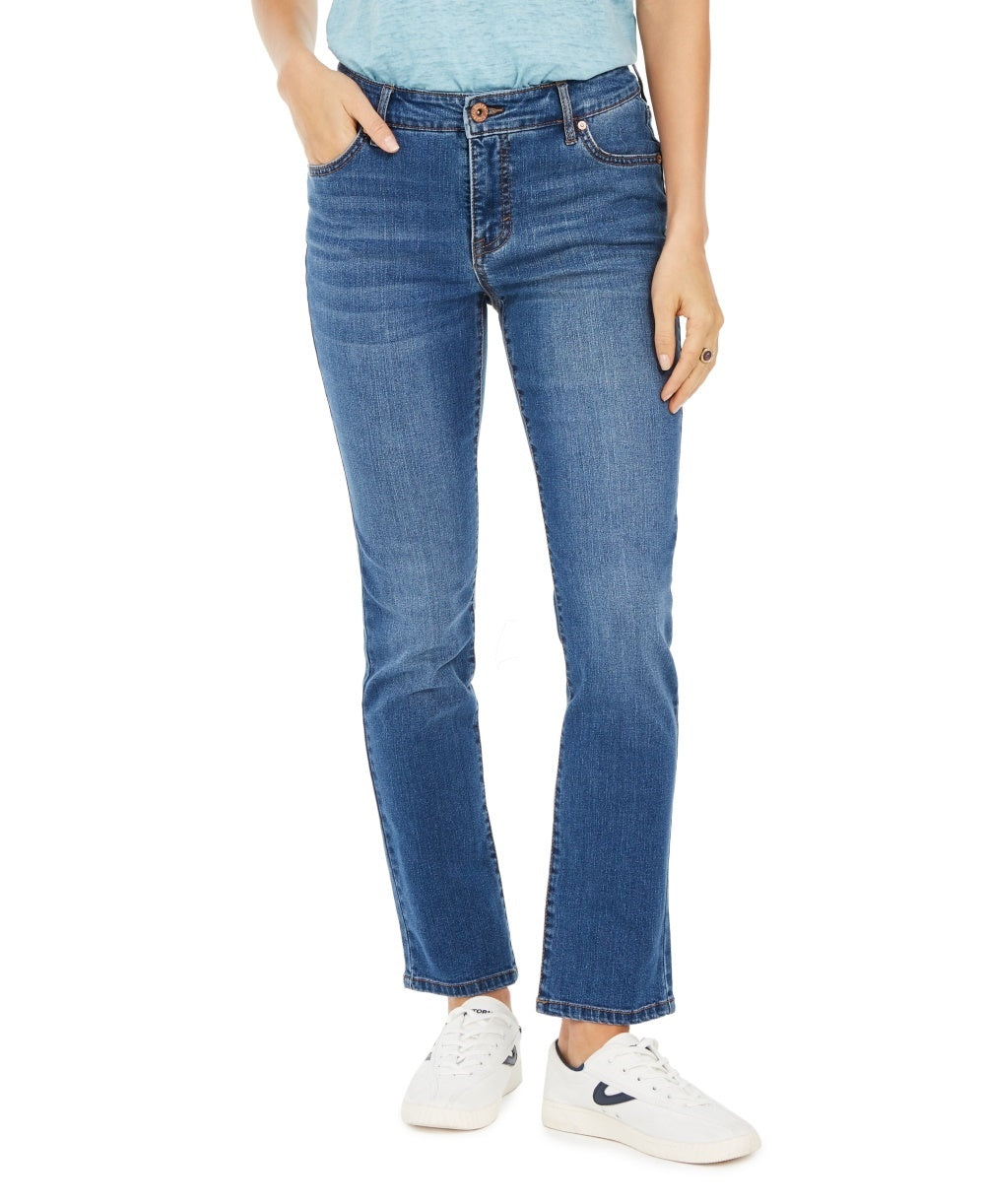 Jeans feminino estilo &amp; co moderno reto cintura média azul tamanho 4