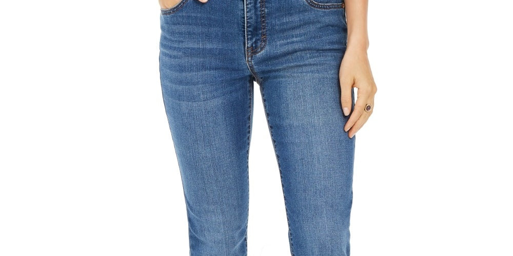 Jeans feminino estilo &amp; co moderno reto cintura média azul tamanho 4