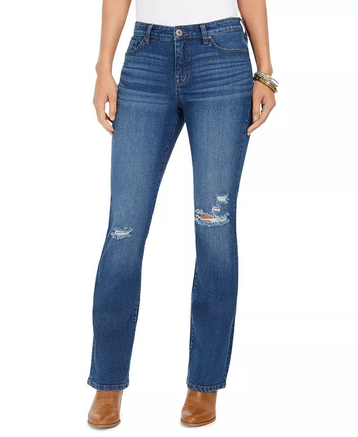 Jeans Curvy Boot Cut Destruído Feminino Style &amp; Co Azul Tamanho 10