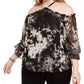 INC International Concepts Top feminino plus size com estampa tie-dye e ombros descobertos, preto, tamanho 3X