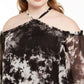 INC International Concepts Top feminino plus size com estampa tie-dye e ombros descobertos, preto, tamanho 3X