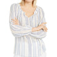 Blusa listrada feminina INC International Concepts Peasant, azul marinho, tamanho X-S