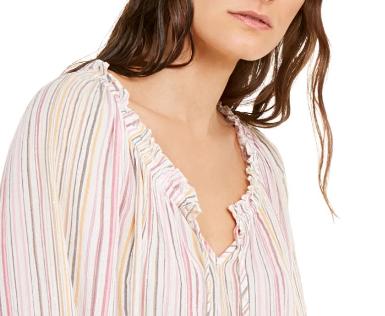 Blusa listrada feminina INC International Concepts Peasant rosa tamanho X-S