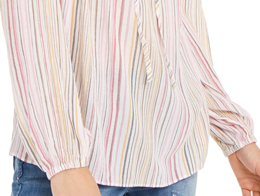 Blusa listrada feminina INC International Concepts Peasant rosa tamanho X-S