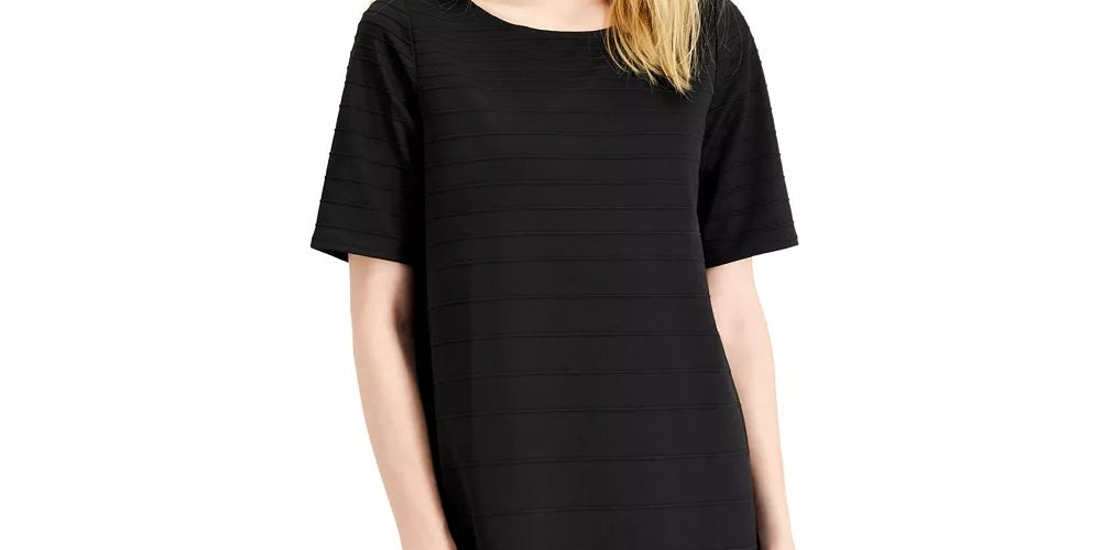 Blusa túnica longa canelada feminina Alfani, preta, tamanho X-G