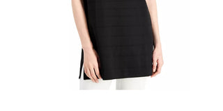 Blusa túnica longa canelada feminina Alfani, preta, tamanho X-G